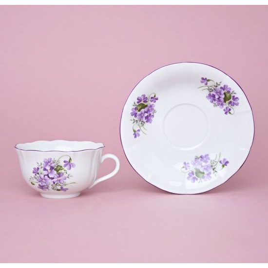 Cup and saucer mirror C/1 plus ZC1 0,20 l / 15,5 cm for tea, Violet, Cesky porcelan a.s.