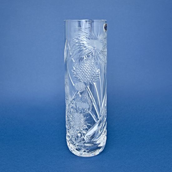 Křišťálová váza broušená válec, dekor bodlák, 26,5 cm, Crystal Bohemia Poděbrady