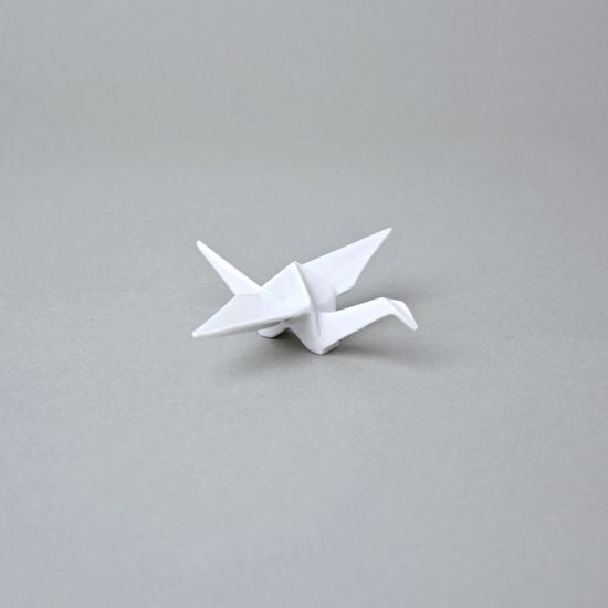 Origami - Jeřáb "z papíru" - porcelánová figurka pro štěstí 8 x 7,5 x 2,5 cm, bílý porcelán, Český porcelán a.s.