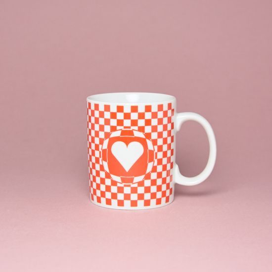 Checkered Mug "Love" with a Red Heart, 0,23 l, Cesky porcelan a.s.