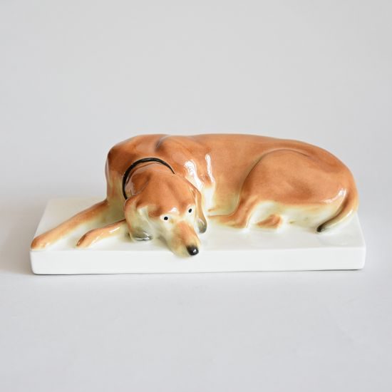 Ležící pes, 17 x 9 x 5 cm, Porcelánové figurky Gläserne Porzellanmanufaktur