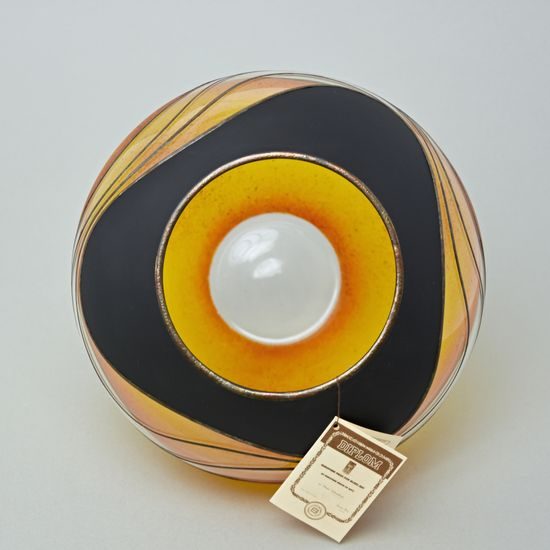 Studio Miracle: Vase Yellow-Orange, 18 cm, Hand-decorated by Vlasta Voborníková