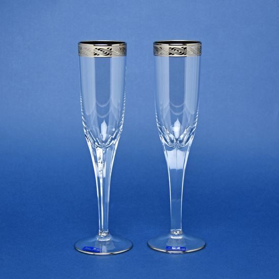 Sklenice na sekt 125 ml, platinový pásek - lept, 21 cm, set 2 ks, Milan Mottl