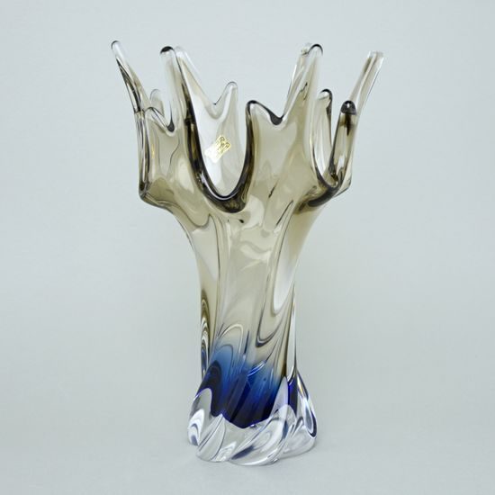 Egermann: Designová váza modrá + šedý kouř, 32,5 cm, Skleněné vázy Egermann