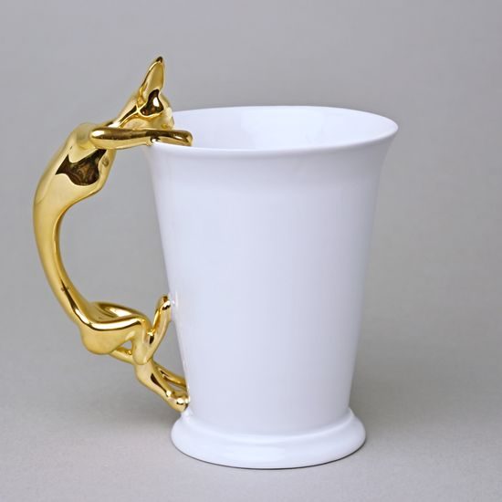 Mug Sphinx with a Cat, 400 ml, Gold, Goldfinger porcelain
