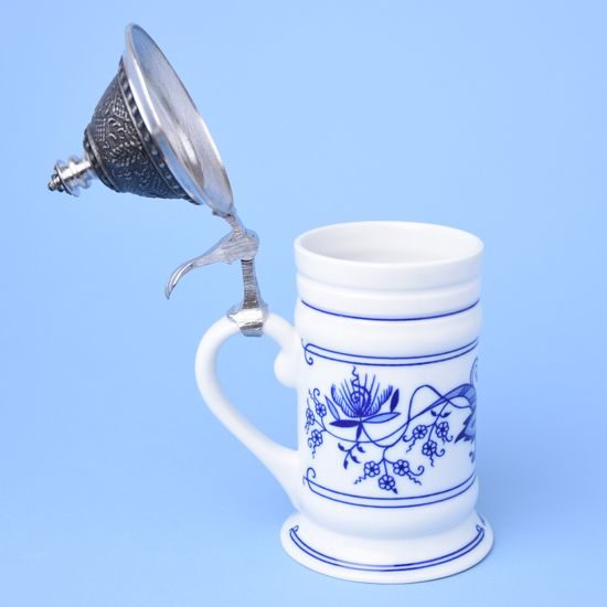 Blue Onion: Tankard 0,5 l with pewter lid, Leander Loučky