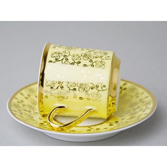 Šálek 100 ml mocca a podšálek 11,5 cm Sabina, vnitřní zlacení, žlutý, Leander Loučky