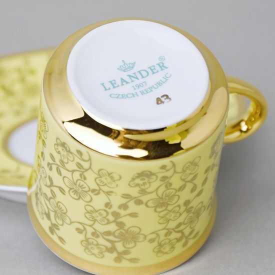 Šálek 100 ml mocca a podšálek 11,5 cm Sabina, vnitřní zlacení, žlutý, Leander Loučky