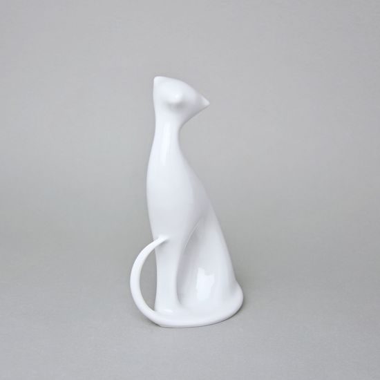 Cat 10,5 x 7 x 19 cm, White, Porcelain Figures Royal Dux Bohemia