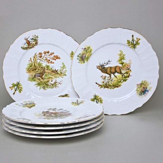 Dining plate 27 cm, set of 6 pcs., Thun 1794 Carlsbad porcelain, BERNADOTTE hunting