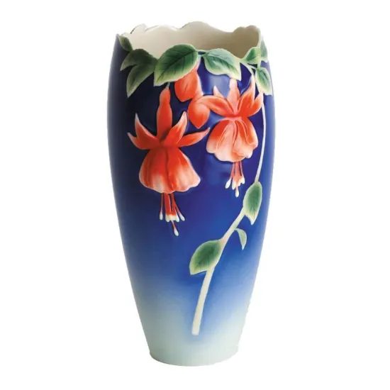 LADY'S EARDROPS DESIGN SCULPTURED PORCELAIN FLOWER VASE 9-1/2"H, Fuchsia, FRANZ porcelain