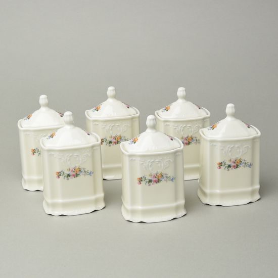 Spice jars 6 pcs. set, Thun 1794, karlovarský porcelán, BERNADOTTE ivory + flowers