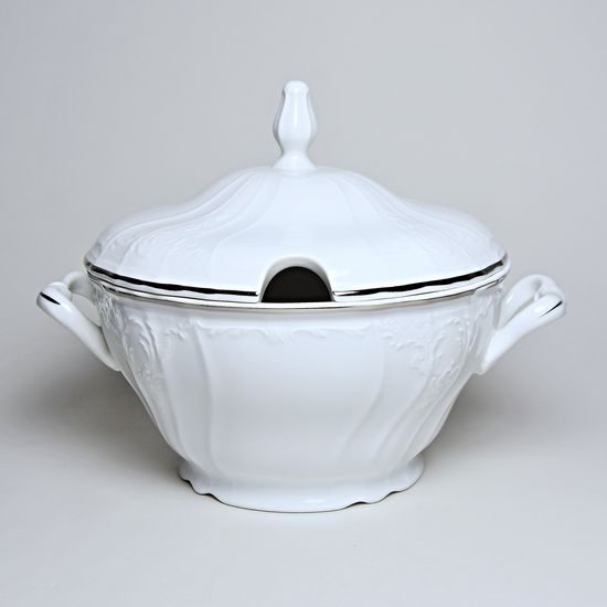 Soup tureen 2,5 l, Thun 1794 Carlsbad porcelain, BERNADOTTE platinum