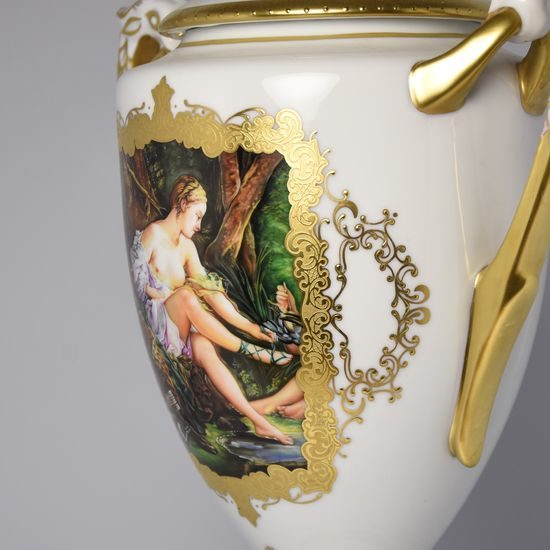 Váza s víkem 44 cm, Haas a Czjzek, ruční malba "Diana na lovu"