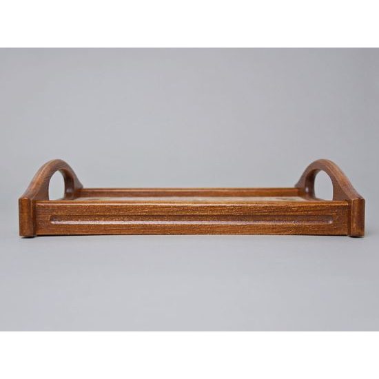 Kuchyňský podnos / destička / prkénko v dřevěném rámu 31 x 24 cm, dekor tmavě červené růže, česká ruční výroba