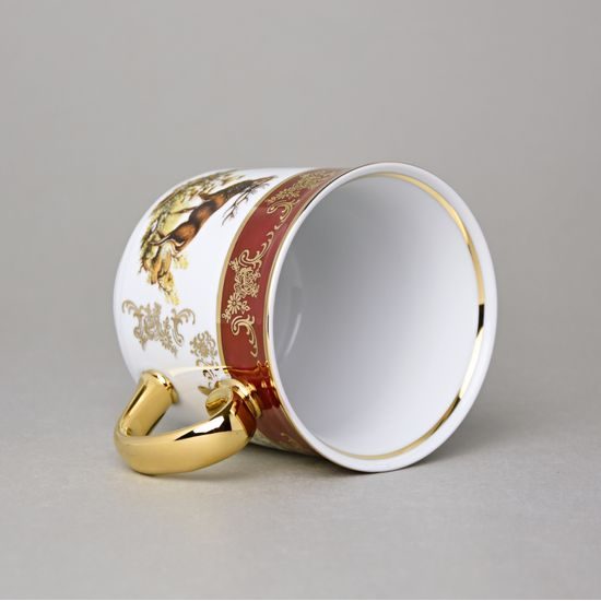 Mug Gustav 0,31 l, Hunting ruby + gold, Carlsbad porcelain