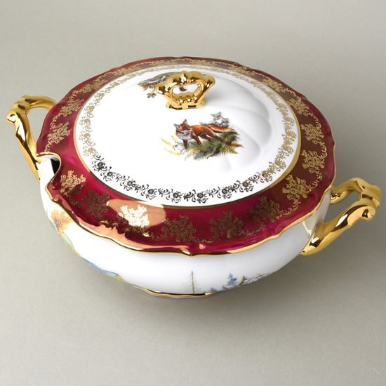 Soup tureen 3 l, hunting - ruby, Carlsbad