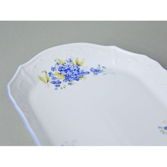 Tray square 37 cm, Thun 1794 Carlsbad porcelain, BERNADOTTE Forget-me-not-flower