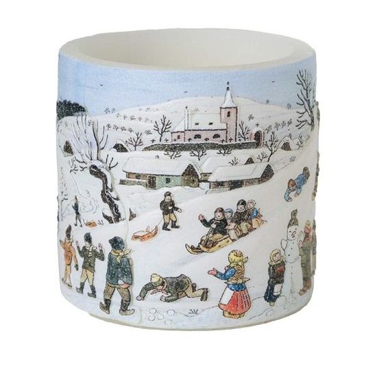 Tea light Latern 10 cm with 3D illustration of JOSEF LADA "Winter", Glassor