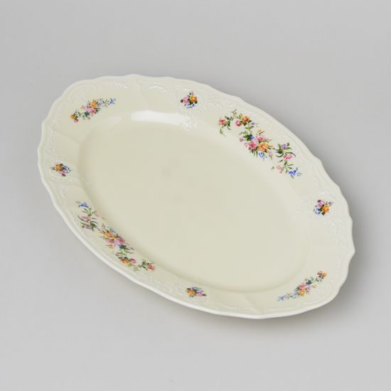 Dish oval 34 cm, Thun 1794 Carlsbad porcelain, BERNADOTTE ivory + flowers