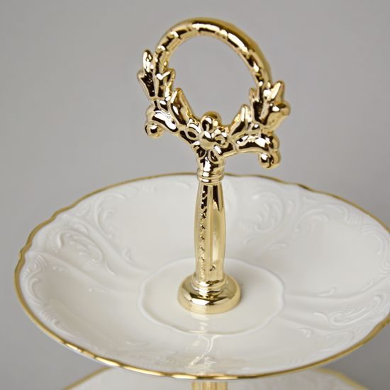 Gold band: Cake stand 3 pcs. 34 cm, Thun 1794 Carlsbad porcelain, BERNADOTTE ivory