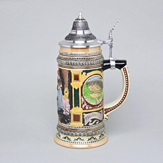 Korbel 0,9 l keramický s cínovým víčkem, Hostinec, keramika BM+MM Holýšov