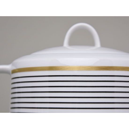 Tea / Coffee Pot 1,3 l, ELLA Black-Gold Stripes, Thun 1794 Carlsbad Porcelain