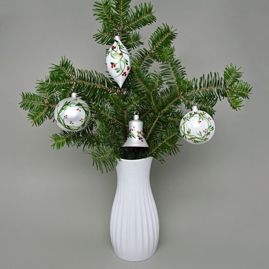 Vánoční skleněné ozdoby 4 ks sada, 7 - 10 cm, Cesmína, České vánoční ozdoby KOULIER