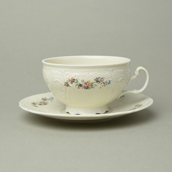 Šálek a podšálek čajový 275 ml / 18 cm, Thun 1794, karlovarský porcelán, BERNADOTTE ivory + kytičky