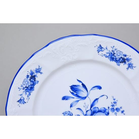 Talíř dezertní 19 cm, Thun 1794, karlovarský porcelán, BERNADOTTE modrá růže, MODRÁ linka