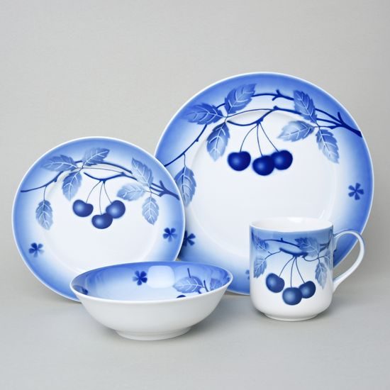 Everyday use dining set for 4 persons, Thun 1794 Carlsbad porcelain, BLUE CHERRY