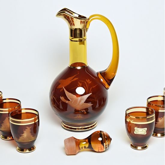 Egermann: Liqueur Set Amber Yellow Stain - Duck, h: 29 cm, 7 pieces