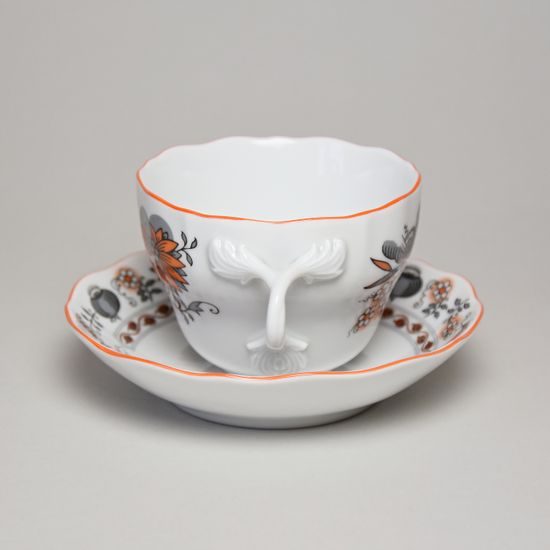 Orange-black Onion: Cup and saucer B plus B 0,21 l / 14 cm for coffee, Český porcelán a.s.