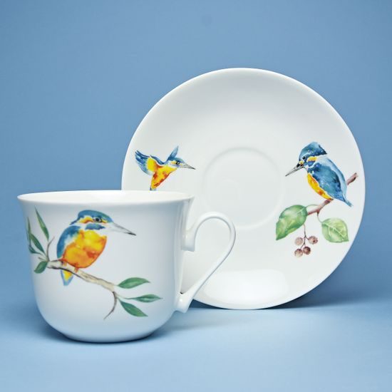 Kingfisher Glory: Breakfast cup 420 ml and saucer, Roy Kirkham Fine Bone China