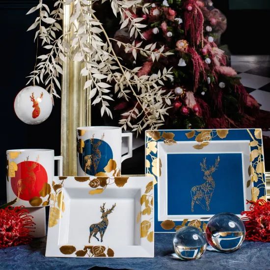 Hrnek tvar Berlin 250 ml, jelen se zlatými lístky, Míšeňský porcelán