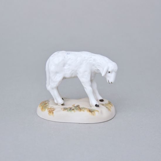 Jehně na podstavci s hlavou dolů, 4,5 x 7 x 6 cm, Pastel, Porcelánové figurky Duchcov