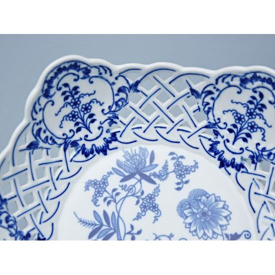 Dish pentagonal perforated with stand 24 cm, Original Blue Onion Pattern