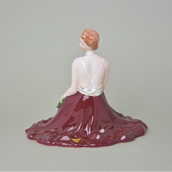 Lady sitting with roses 18 x 23 x 20 cm, Porcelain Figures Duchcov