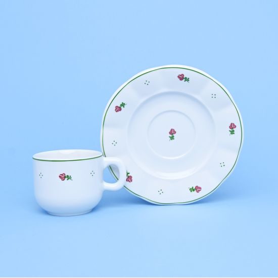 Cup 180 ml + sacuer 17 cm, Benedikt red flowers + green, G. Benedikt 1882