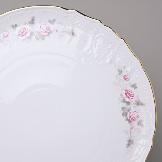 Gold line: Cake plate 32 cm, Thun 1794 Carlsbad porcelain, BERNADOTTE roses