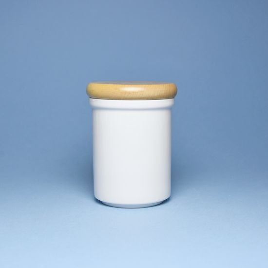 Porcelain Dose With Wooden Lid, B middle size 10,8 x 8,2 cm,White Porcelain, Cesky porcelan a.s.