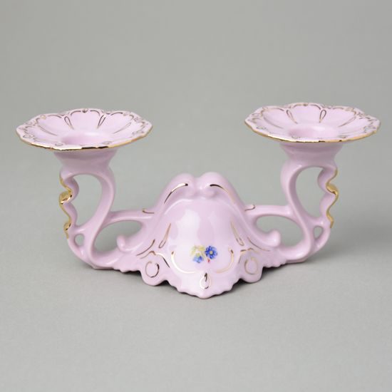 Svícen dvouramenný 7,5 cm, Lenka 247, Růžový porcelán z Chodova