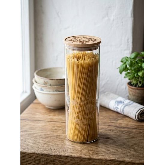 Glass Spaghetti Jar with Wooden Lid, 30 cm, Onion Pattern