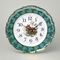 Clock wall 24 cm, Thun 1794 Carlsbad porcelain, hunting decor + green pearl