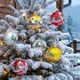 Six pcs. set of Christmas balls decoration 7 cm, Houses - Czech glass