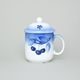 Mug with cap and strainer, Thun 1794 Carlsbad porcelain, BLUE CHERRY