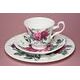 English Rose: Trio set - Šálek 220 ml, podšálek snídaňový a dezertní talíř, anglický kostní porcelán Roy Kirkham