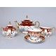 Čajová souprava pro 6 osob, Tři Grácie, zlatý listr + rubín, porcelán QueensCrown