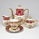 Coffee set for 6 pers., The Three graces, gold + pearl ruby red, Carlsbad porcelain