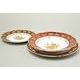 Plate set for 6 pers., ruby + gold rose, Carlsbad porcelain